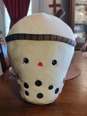 Plush Bubble Tea Boba Cup Pillow - Cream & Black